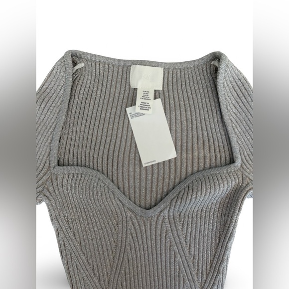 NWT H&M Ltd Ed Shimmer Rib-knit Fitted Sweater Top Gray | Size XS - Picture 7 of 13